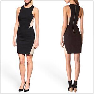 Rag & Bone Black Tan Leather Mesh Trim Bodycon Stretch Sheath Dress NEW NWT 0